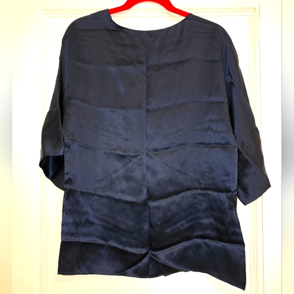Amanda Uprichard Navy Blue Blouse Top | Size Large | 100% Silk - Picture 5 of 14